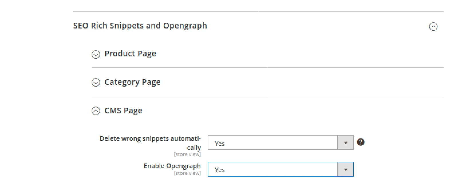 Opengraph toggle for CMS page in Mirasvit Advanced SEO Suite