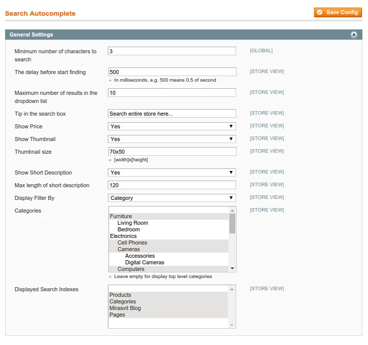 System / Configuration / Search Autocomplete