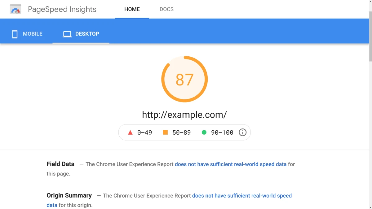 Pagespeed Insight Desktop Results