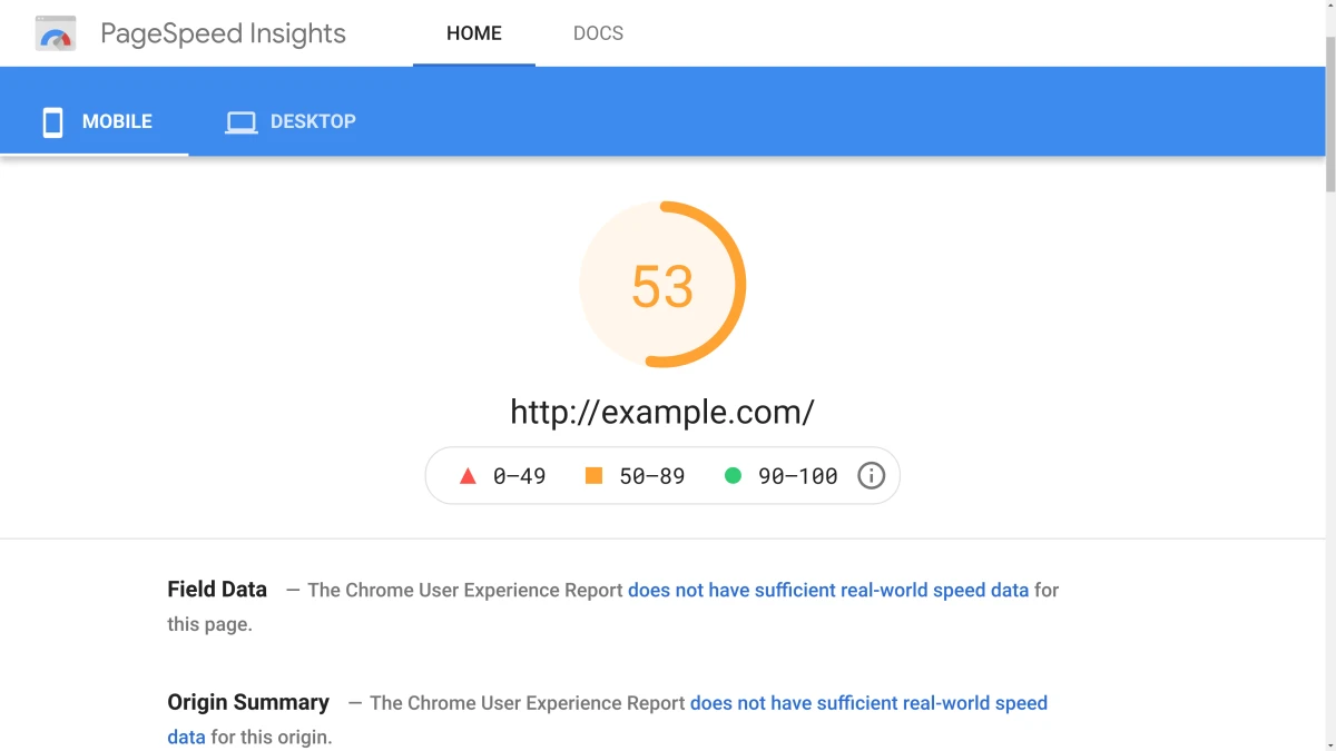 Pagespeed Insight Mobile Results