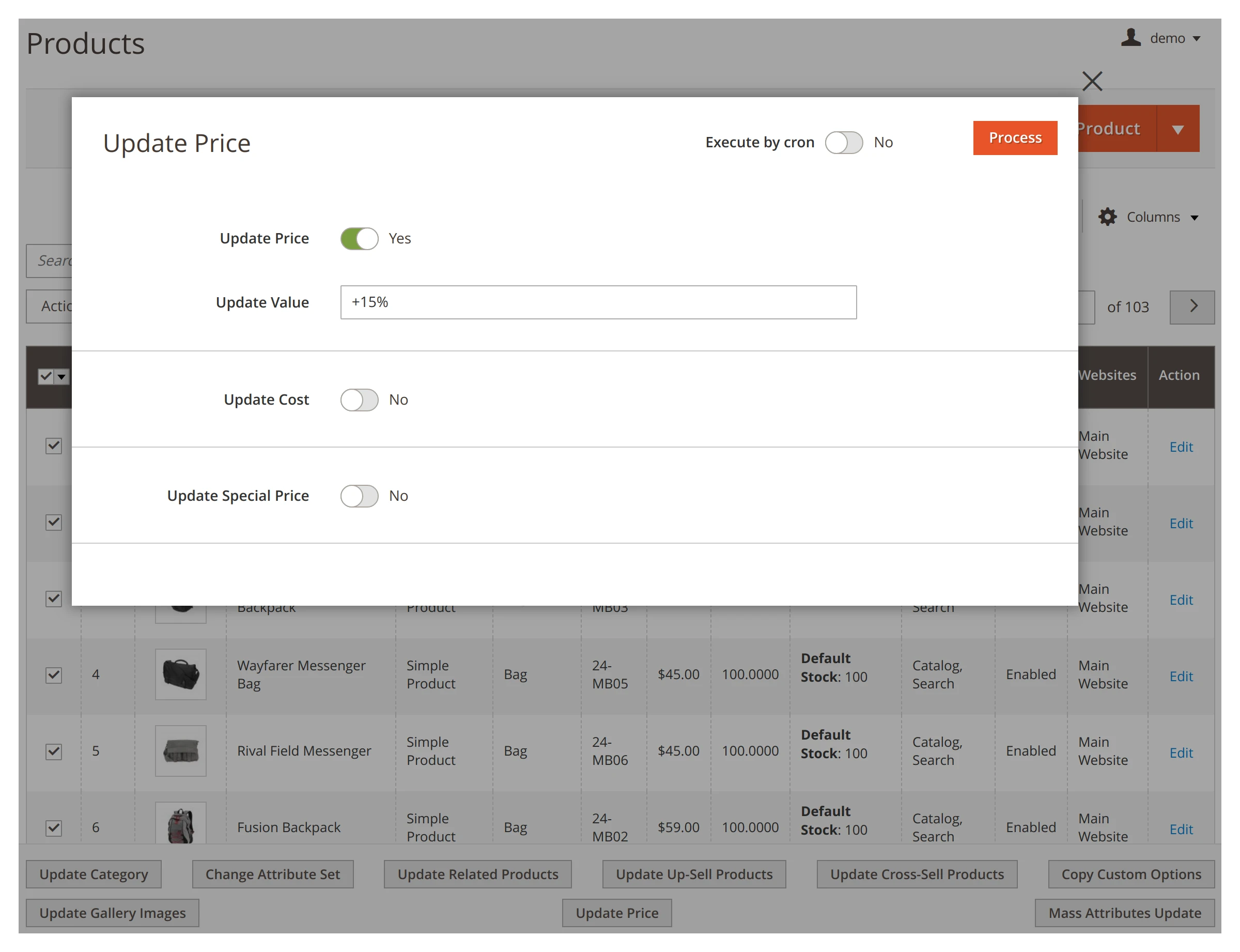 Changing price in bulk in Mirasvit Mass Product Actions Magento 2 module.