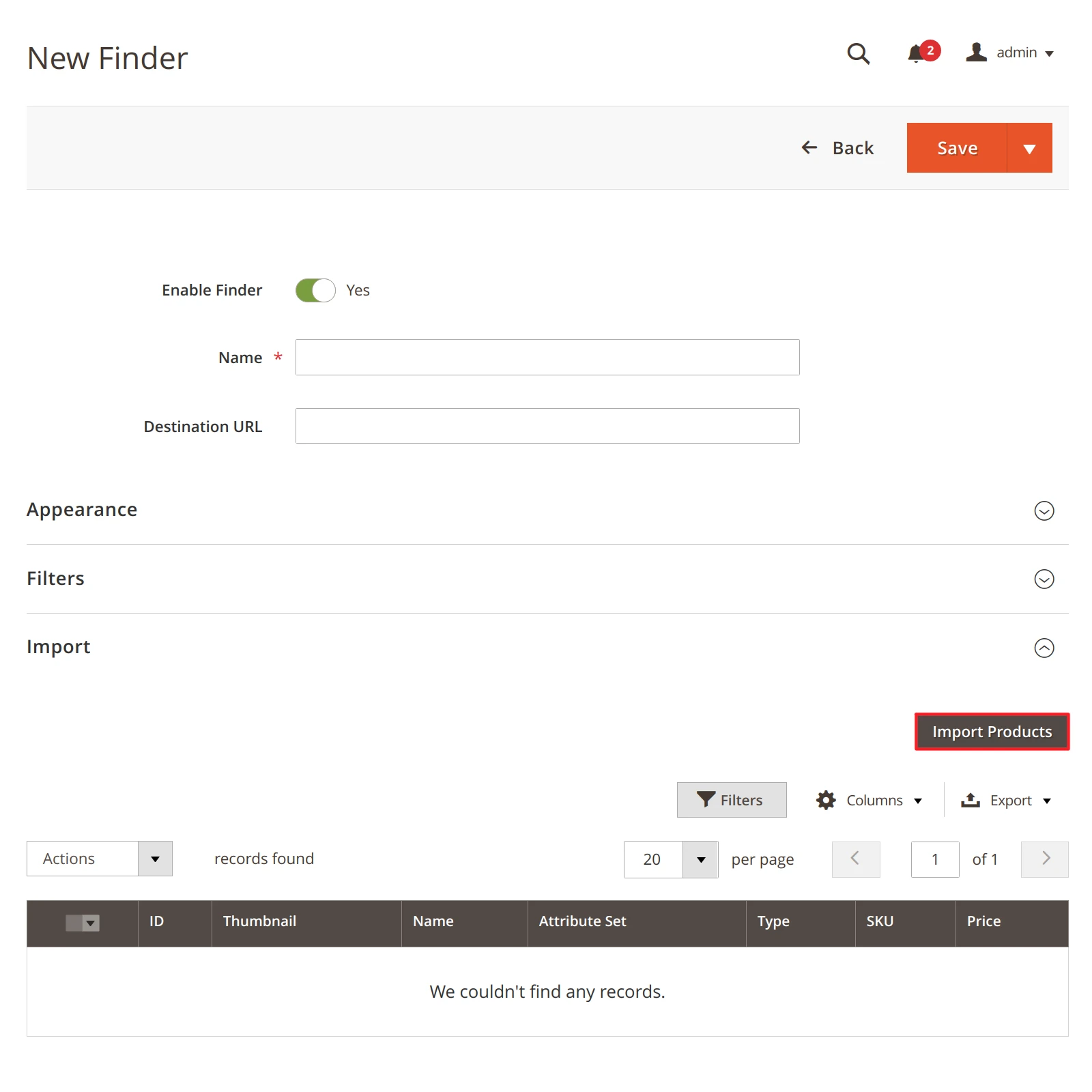 Importing products to Magento 2 Product Finder extension