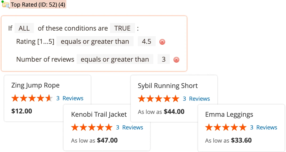 Setting the conditions for the category in Mirasvit Dynamic Categories Magento 2 extension