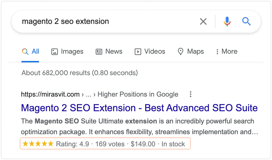 Rich snippets added by Mirasvit SEO Suite Ultimate Extension for Magento 2