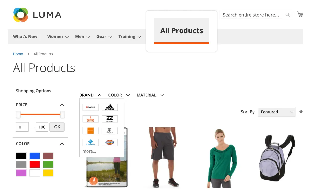 All Product page in Mirasvit Magento 2 Layered Navigation extension.